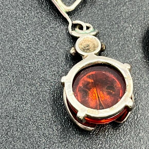 Sterling Silver 925 Genuine Amber Ladybug Drop Dangle Earrings - Picture 9 of 9